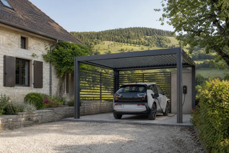 Carport aluminium avec borne de recharge en Bourgogne-Franche-Comté