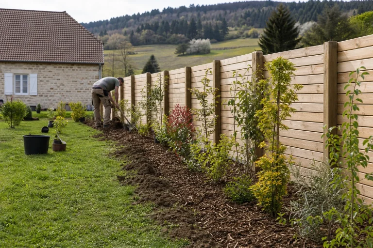Haie plantée le long d'une clôture en Bourgogne-Franche-Comté